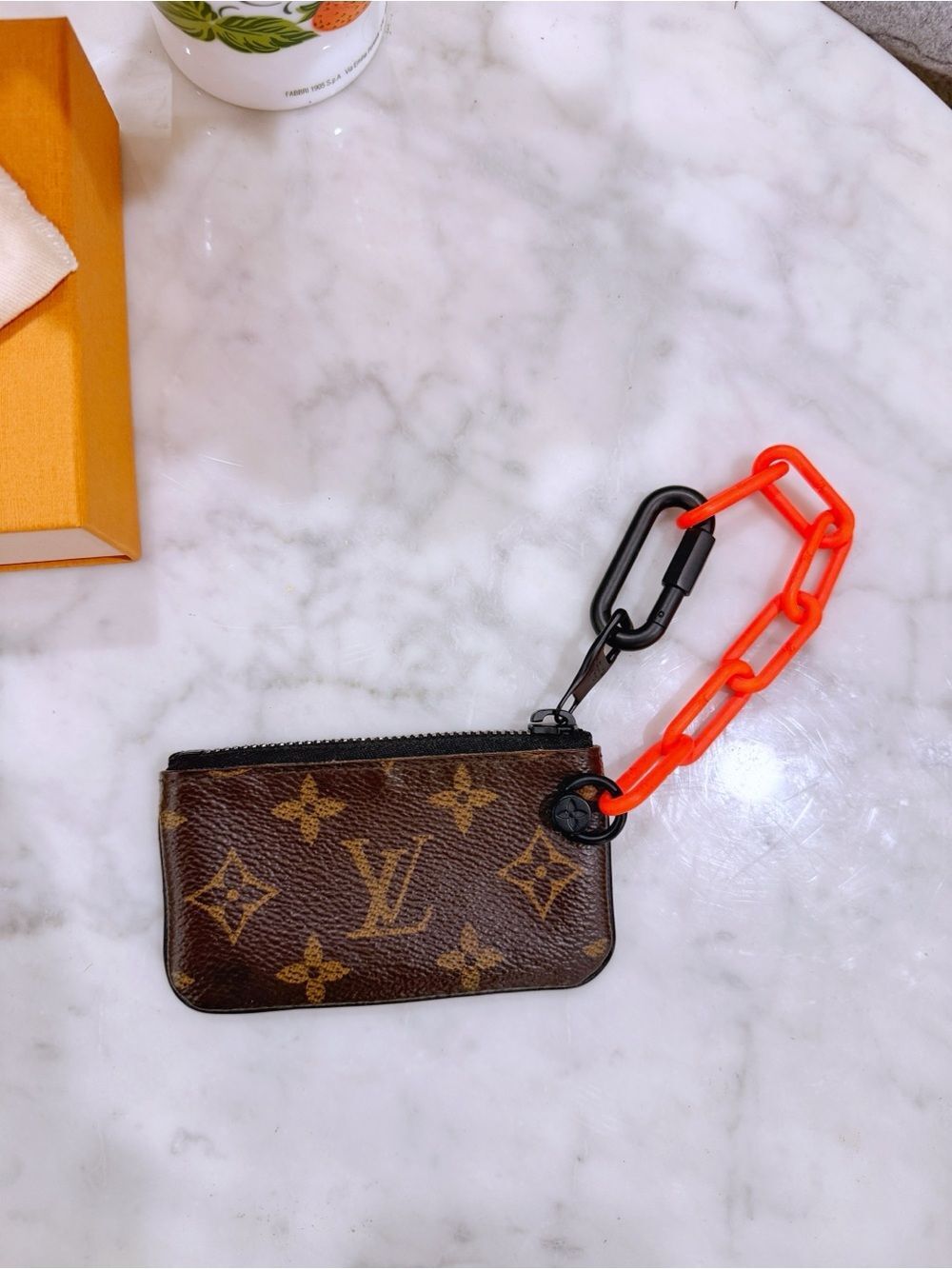 Louis Vuitton Pochette Cles' NM Monogram Canvas Wallet Solar Ray Orange Chain